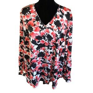The Limited Plus SZ 2X floral silky feel Blouse Top orange black long sleeve